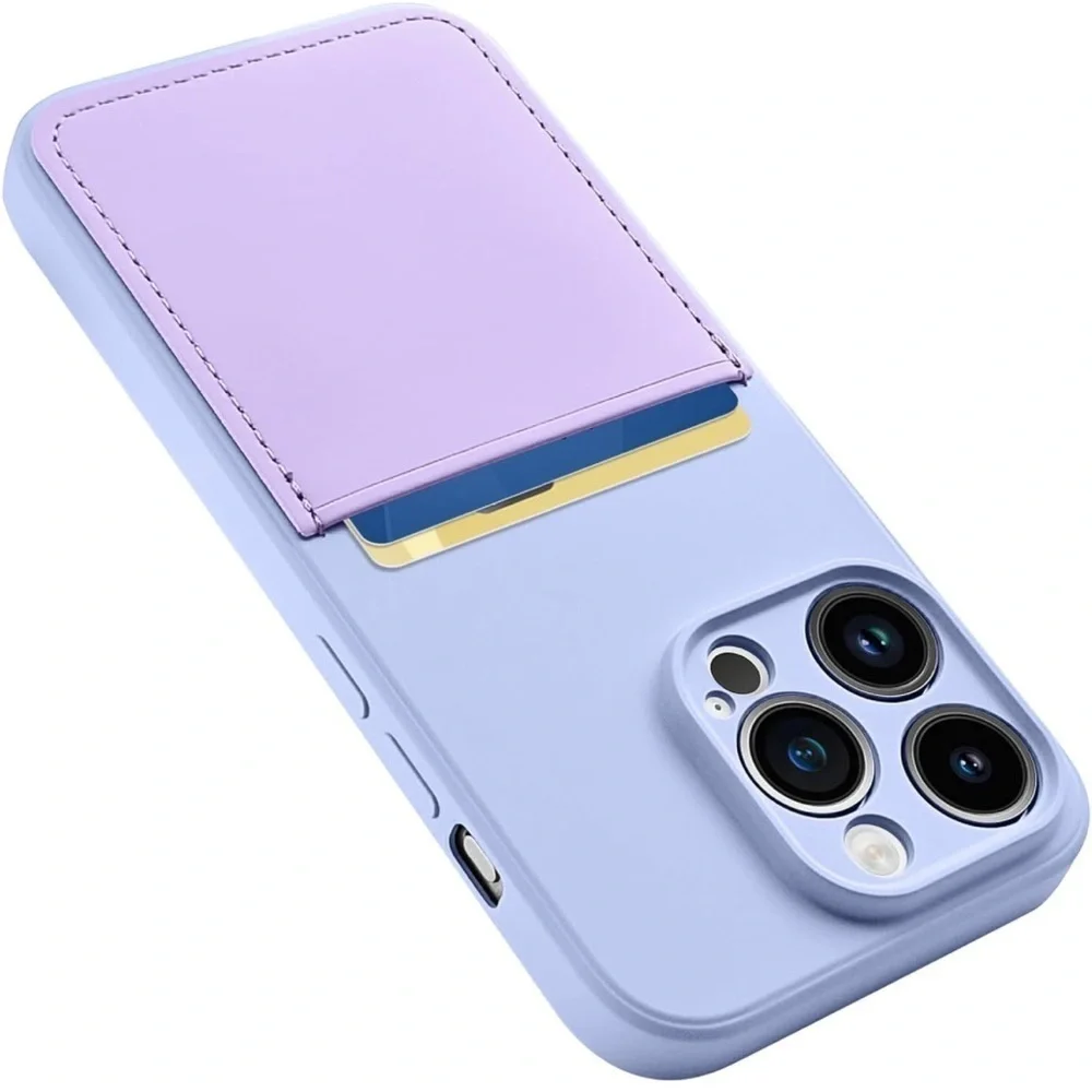 iPhone 14 Pro Case with Card Holder Soft Liquid Silicone Credit Card Slot,purple